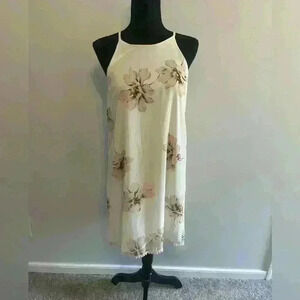 White Pink Floral Swing Dress with Pom Pom Detail Size S